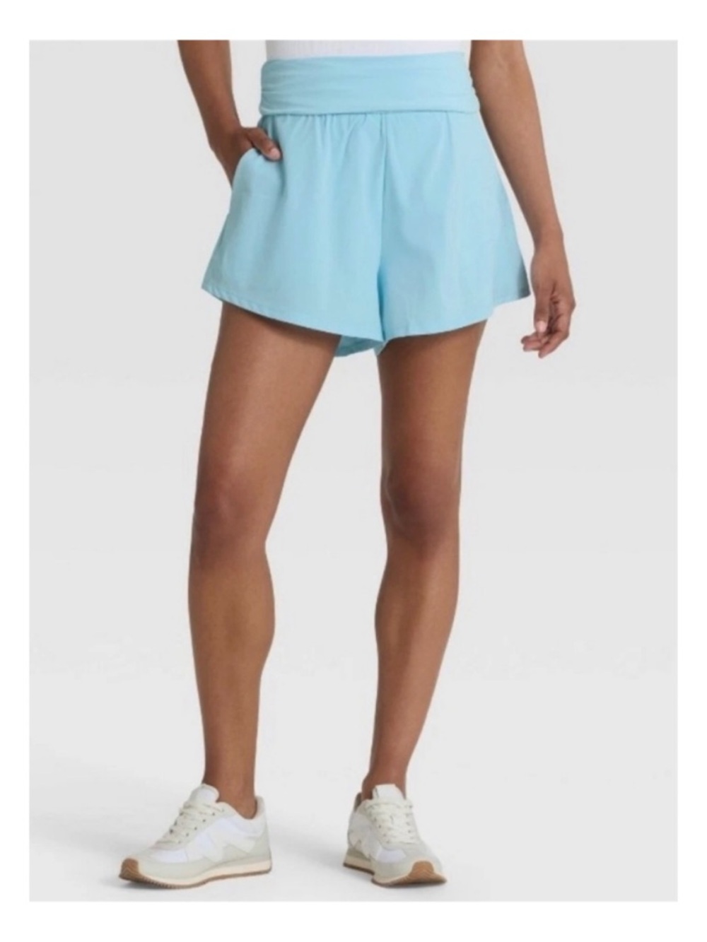 JoyLab Fold Over Mid Rise Waist Shorts (Cool Blue - Extra Large)